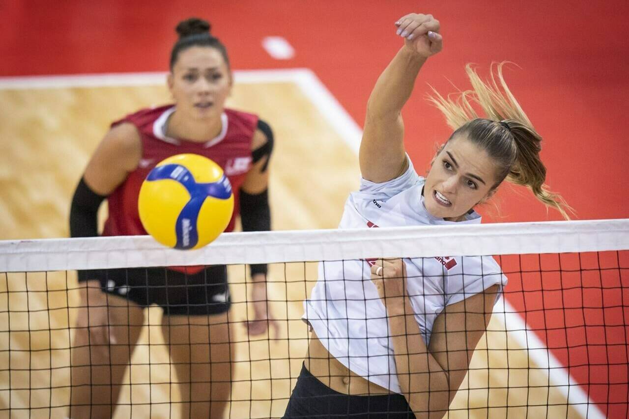 <div>Canada suffered its first defeat in an Olympic women’s qualification volleyball tournament, falling in five sets to the Dominican Republic on Sunday. Canada’s Kiera Van Ryk spikes the ball in her team’s bronze medal victory over Cuba in the the 2023 NORCECA Senior Women’s Volleyball Continental Championship, in Quebec City in a Sunday, Sept. 3, 2023, handout photo. THE CANADIAN PRESS/HO-Norceca, Mathieu Belanger, *MANDATORY CREDIT*</div>