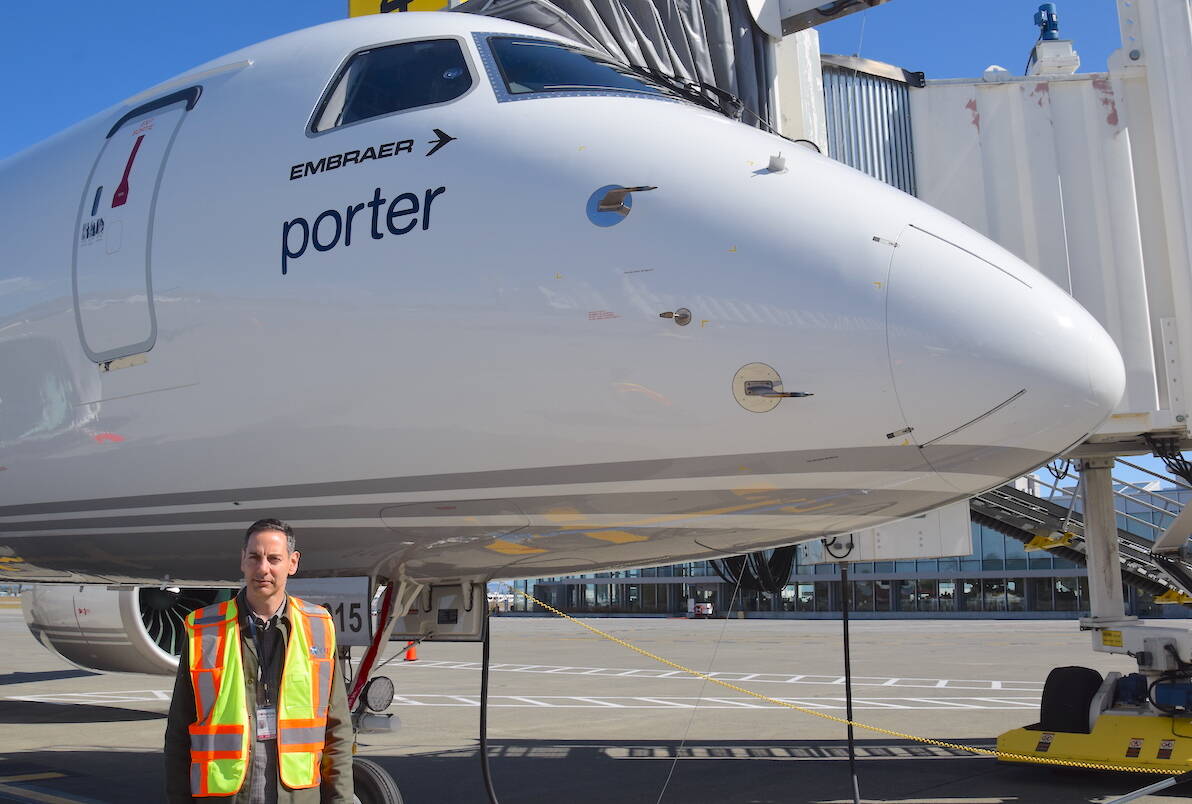Brad Cicero, Porter Airlines director of communications and public affairs, says Porter is the only airline in North America that operates the E195-E2 aircraft. (Brendan Mayer/News Staff)