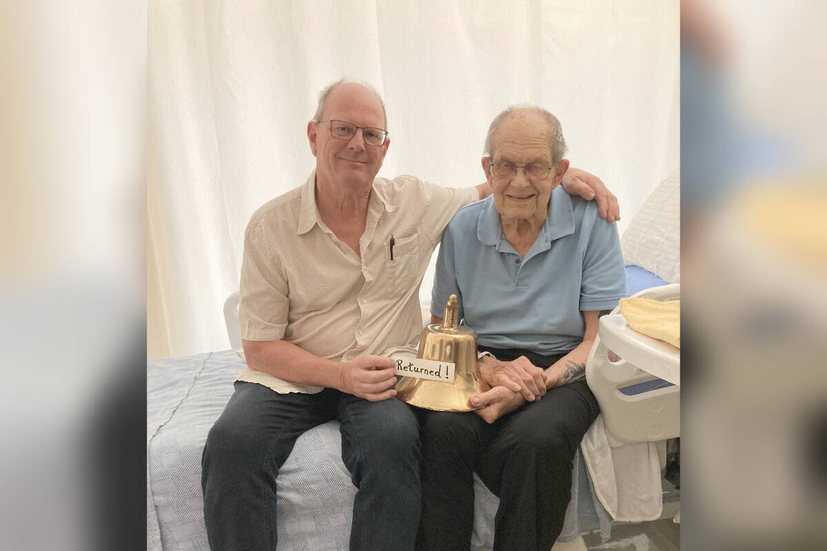 After being stolen in April, Mike Rose (left) got a call Sept. 7 that his father Clyde’s (right) family heirloom ship’s bell from his time in the navy had been found and returned to the family. (Courtesy of Mike Rose)