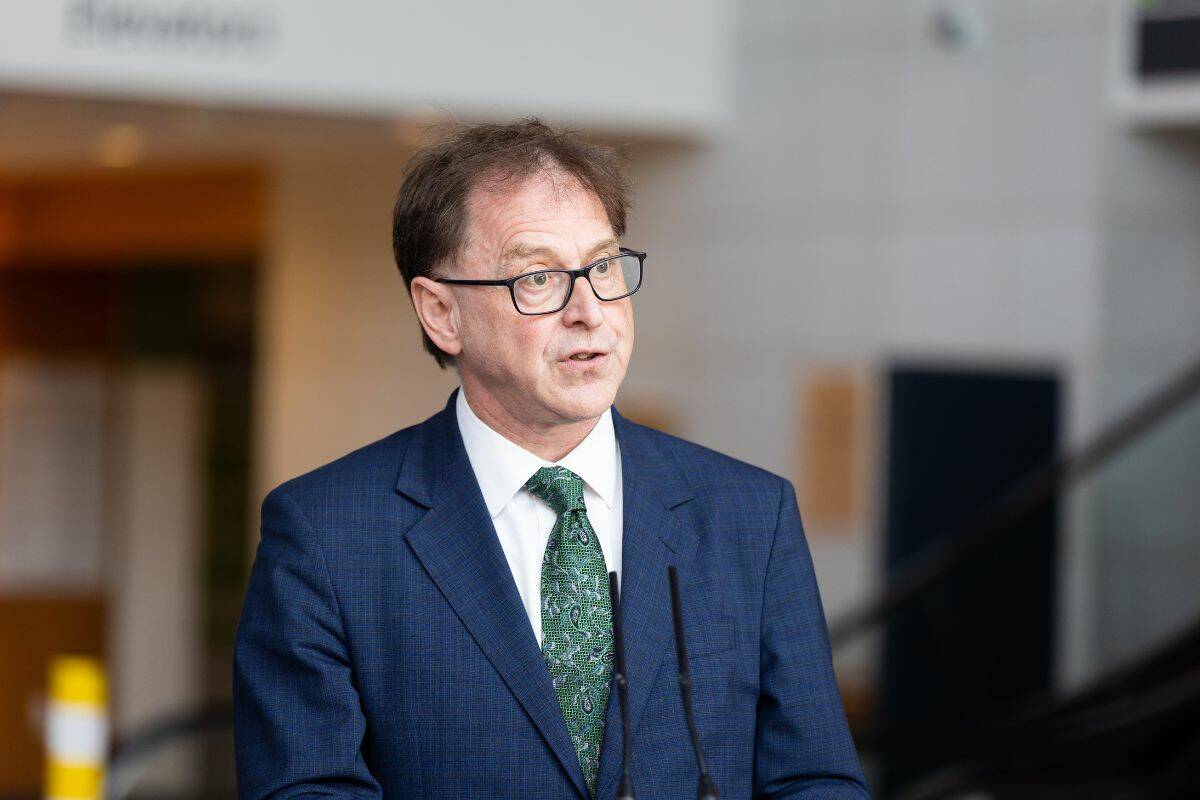 B.C’s Health Minister Adrian Dix speaks at a health care announcement at Surrey Memorial Hospital on Wednesday, June 7, 2023. (Black Press Media file photo)