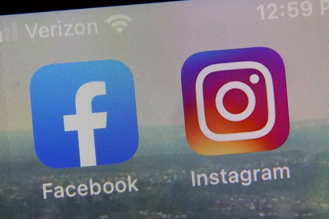 FILE - A view of the mobile phone app logos for, from left, Facebook and Instagram in New York, Oct. 5, 2021. Meta plans to give European Facebook and Instagram users the option of paying for ad-free versions of the social media services as a way to comply with the continent’s data privacy rules, the Wall Street Journal reported on Tuesday, Oct. 3, 2023. (AP Photo/Richard Drew, file)