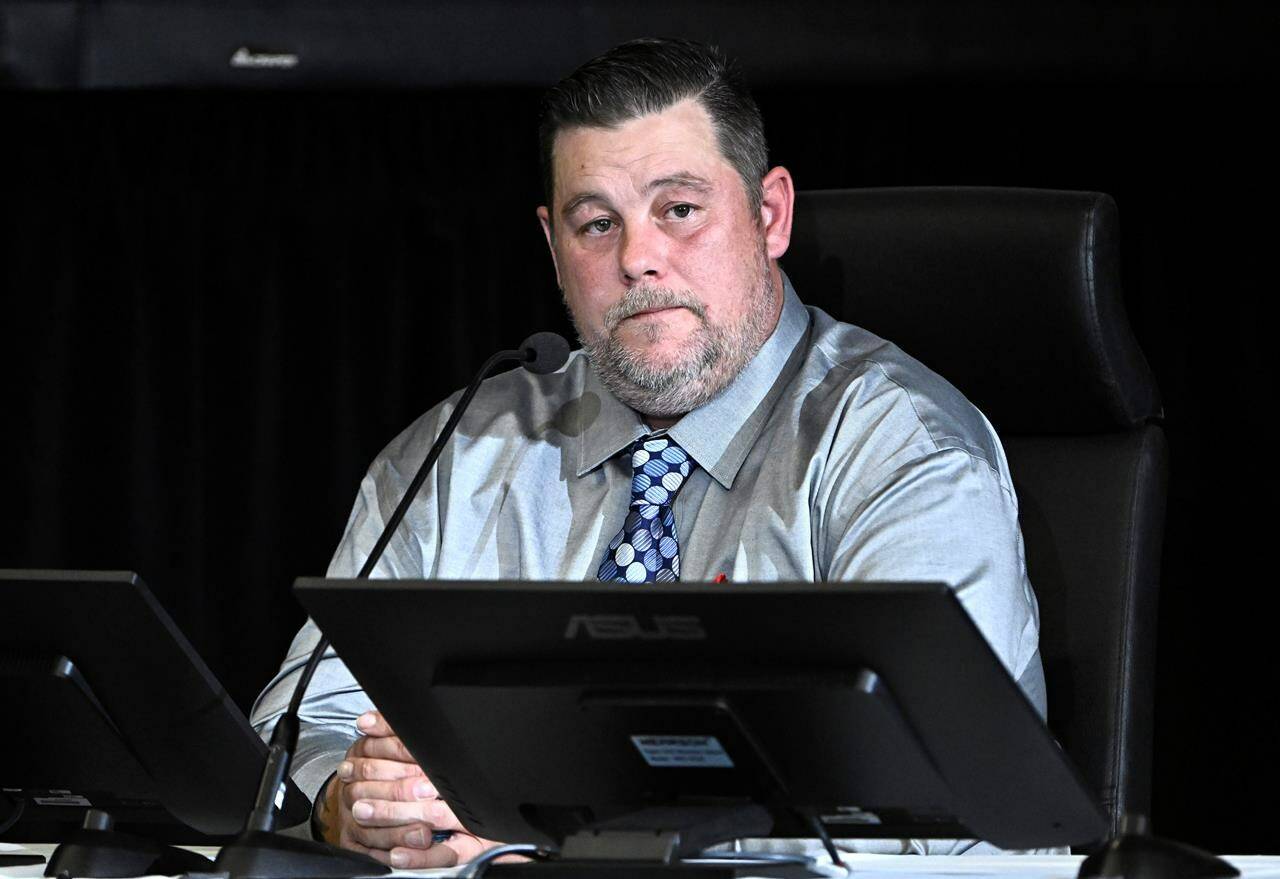 Freedom Convoy organizer Pat King appears as a witness at the Public Order Emergency Commission in Ottawa on Wednesday, Nov. 2, 2022. King has asked the court once again to move his criminal trial out of Ottawa, even though others who were charged during the demonstration have been denied similar requests.THE CANADIAN PRESS/Justin Tang