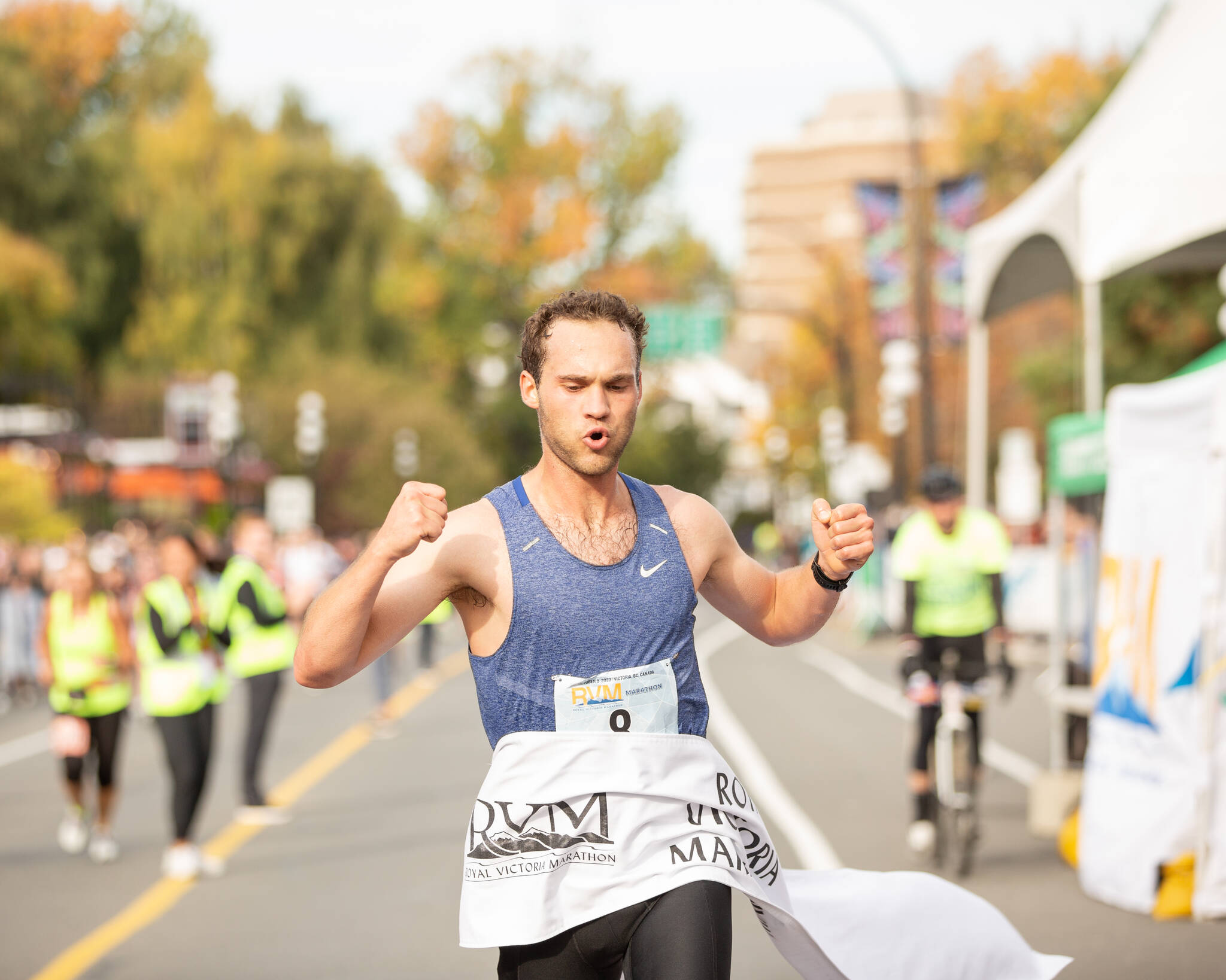 Campbell River-born runner Aidan Anderson crossed the line first at this year’s Royal Victoria Marathon. Photo courtesy Royal Victoria Marathon