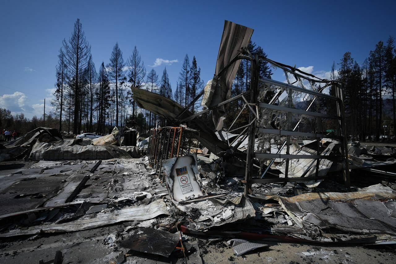 The burned remains of the Scotch Creek-Lee Creek fire department and community hall are seen in Scotch Creek, B.C., on Wednesday, September 6, 2023. British Columbia’s forest watchdog has confirmed it is investigating the province’s response to wildfires that ripped through small communities on the shores of Shuswap Lake in August, destroying or damaging more than 200 properties.THE CANADIAN PRESS/Darryl Dyck