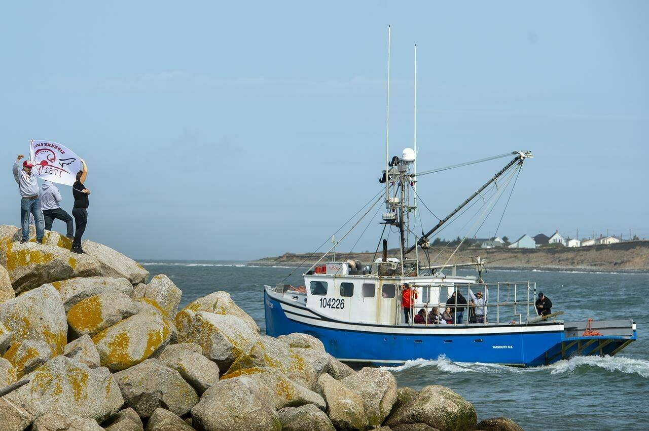 Members of the Sipekne'katik First Nation head from the wharf in Saulnierville, N.S., after launching their own self-regulated fishery on Thursday, Sept. 17, 2020. A First Nations chief says his band's self-regulated Indigenous lobster fishery will press ahead today despite opposition from non-Indigenous commercial fishers that erupted in threats and violence this week. THE CANADIAN PRESS/Andrew Vaughan