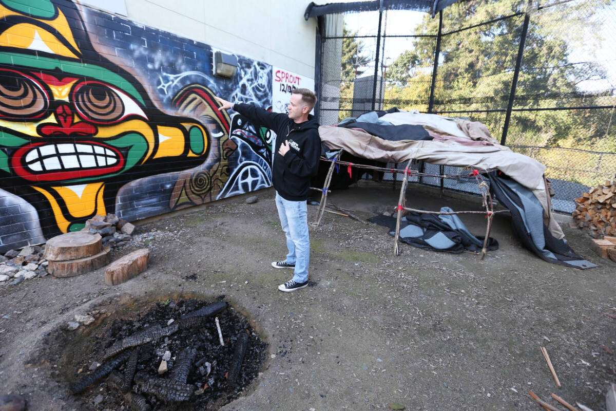 Joshua Ritch shows off the sweat lodge area during a Sept. 14 tour of the New Roads Therapeutic Recovery Community in View Royal. The facility received $4.4 million from the province on Oct. 17. (Black Press Media file photo)