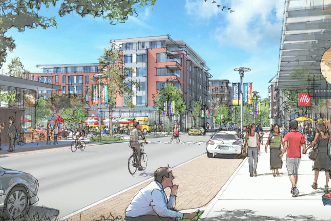 An artist’s rendering showing Sandstone’s vision for the Cedar neighbourhood centre area. (Seacliff Properties image)