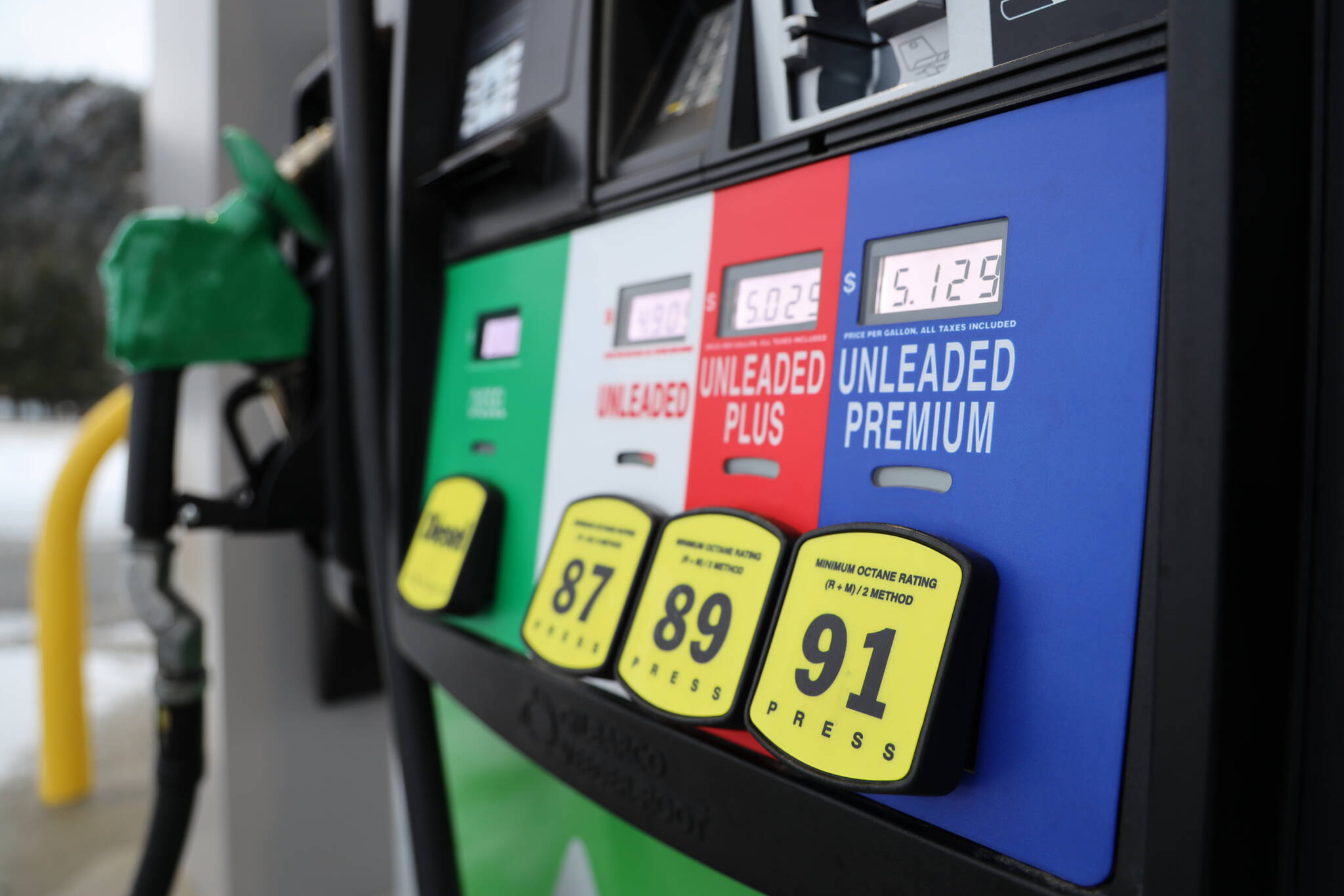 A gas pump at Petro One gas station off Egan Drive (Clarise Larson / Juneau Empire)