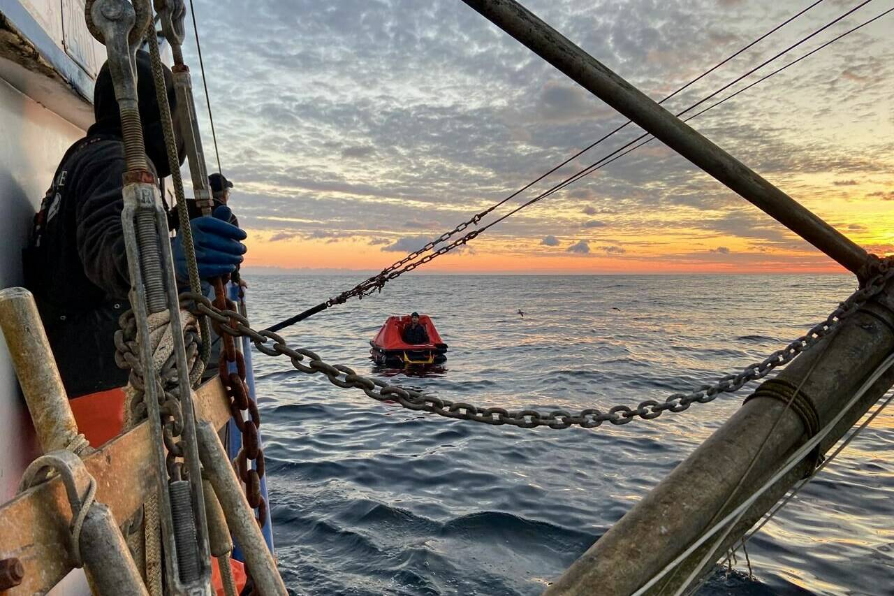 A survivor from the U.S. fishing vessel Evening was found in a life raft off Vancouver Island on Thursday, 11 days after the boat was due to return to port (U.S. Coast Guard)