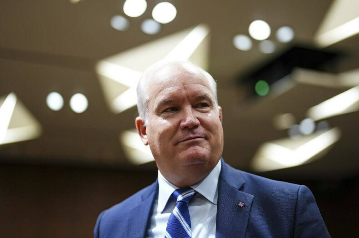 Former Conservative Party leader Erin O’Toole appears as a witness at a standing committee on procedure and house affairs on Parliament Hill in Ottawa on Thursday, Oct. 26, 2023. O’Toole says Canada’s spy agency told him he would be a target of China’s for “into the future of an undetermined time.” THE CANADIAN PRESS/Sean Kilpatrick