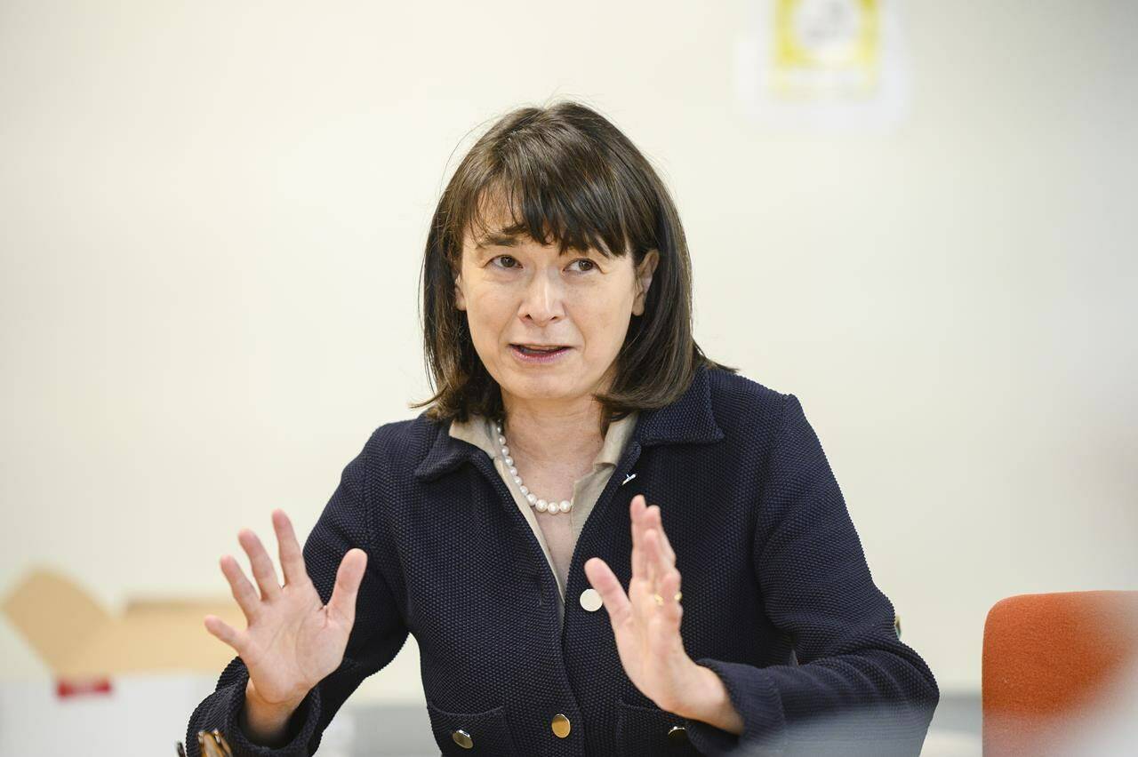 CMHC President and CEO Romy Bowers speaks to reporters in Toronto, Friday, June 16, 2023. Infrastructure Canada says the Bowers is stepping down. THE CANADIAN PRESS/Christopher Katsarov