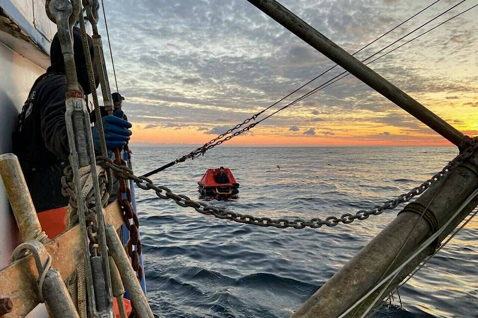 A survivor from the U.S. fishing vessel Evening was found in a life raft off Vancouver Island on Thursday, 11 days after the boat was due to return to port (U.S. Coast Guard)