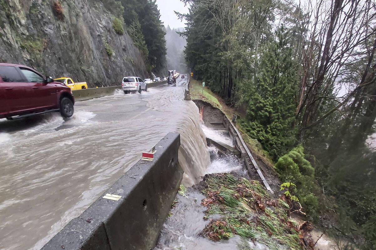 Flooding and bank instability closed the Malahat on Nov. 15, 2021. (File photo courtesy Emcon Services Inc.)