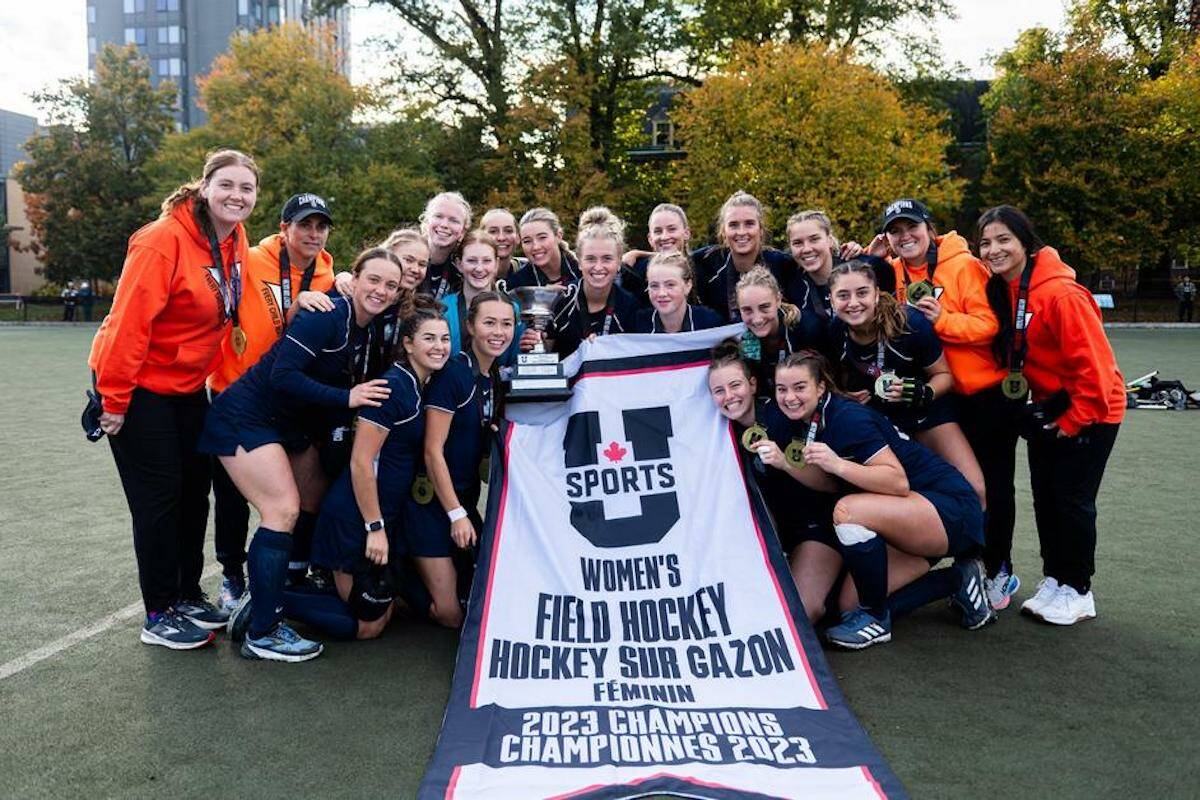 The UVic field hockey team captured its fifth-straight national championship as it bested the University of Toronto in a three-game series from Nov. 3 to 5. (Courtesy of Seyran Mammadov/UVic)