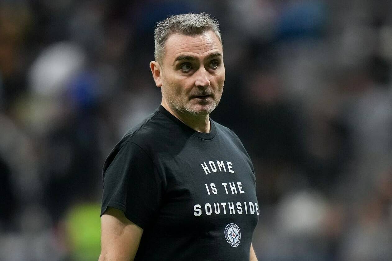The union representing soccer referees in Major League Soccer are criticizing comments made by Vancouver Whitecaps head coach Vanni Sartini in the wake of his sides playoff elimination on the weekend. Sartini leaves the field after the first half of an MLS soccer match against Los Angeles FC, in Vancouver, B.C., Saturday, Oct. 21, 2023. THE CANADIAN PRESS/Darryl Dyck