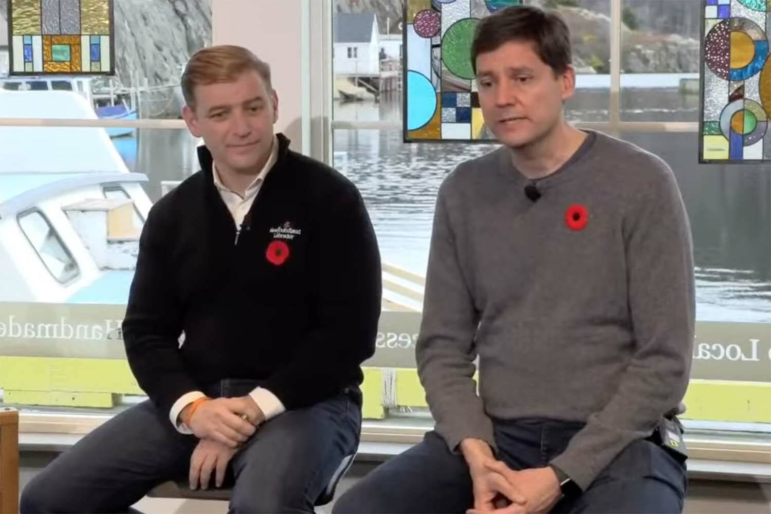 Newfoundland and Labrador Premier Andrew Furey and B.C. Premier David Eby held a joint news conference Tuesday prior to signing a statement of cooperation around clean energy generally and the hydrogen economy specifically. (Screencap)