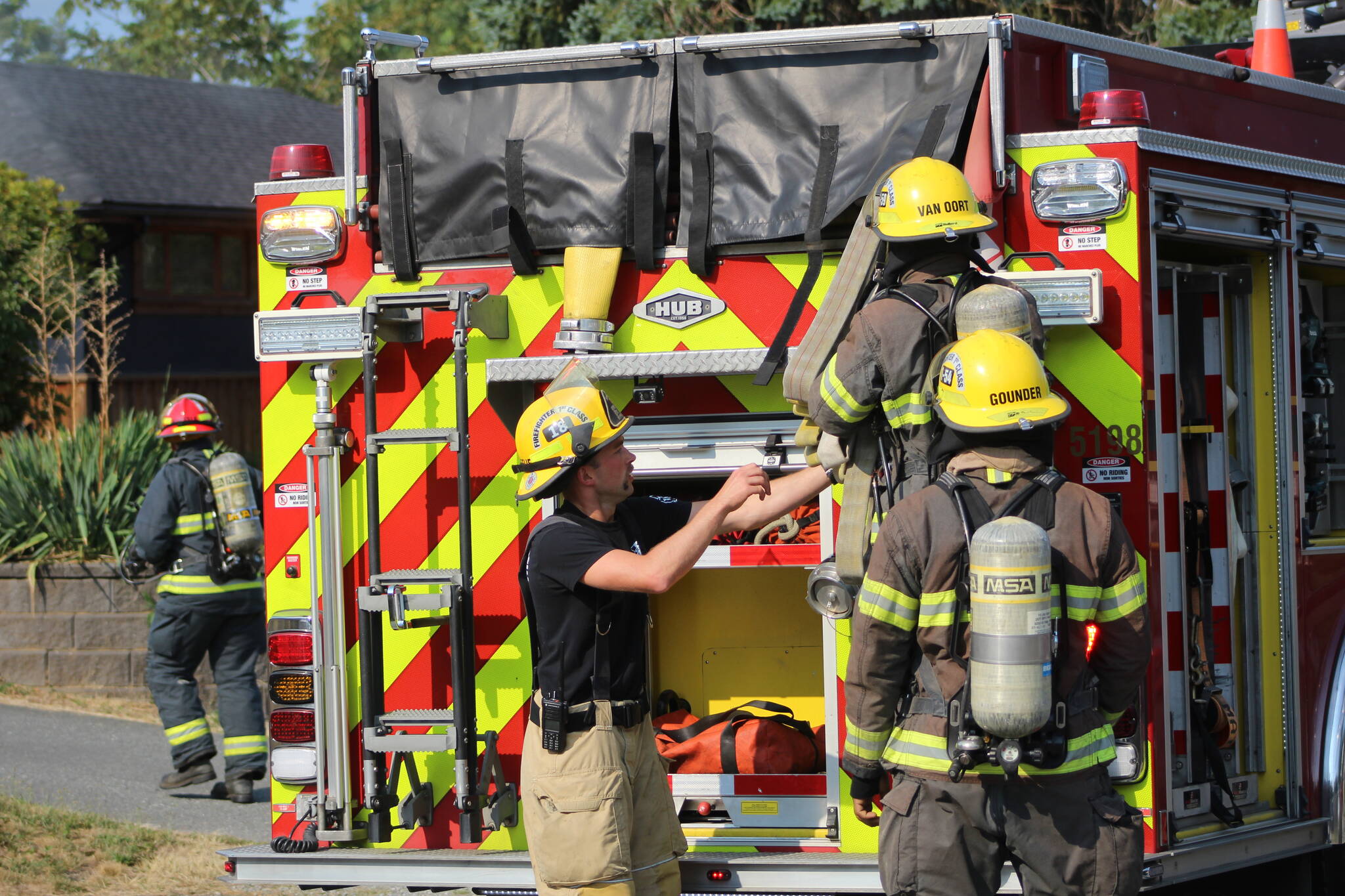 Mission Fire Rescue Service members attend a call in August 2023. On (Nov. 6), council unanimously voted to allocate $15,000 for the purchase of body armour for local firefighters. /Dillon White Photo