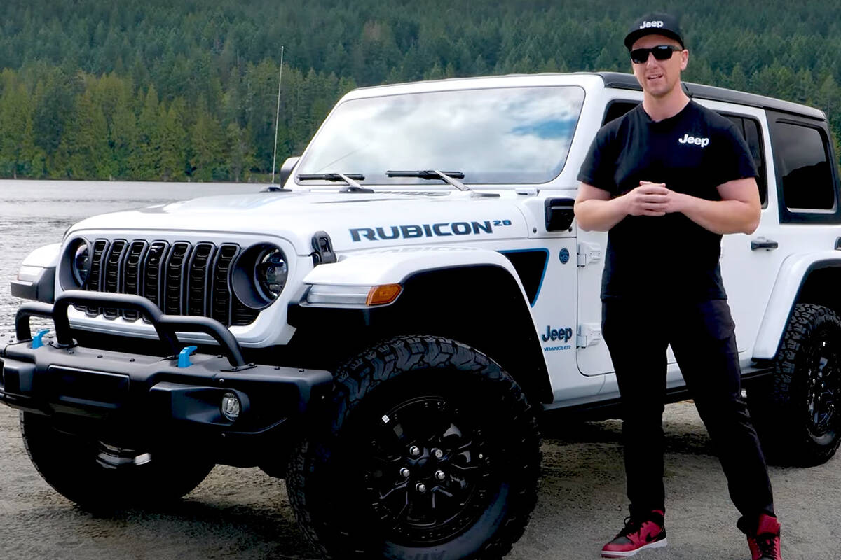 Stu Dancey discusses the features of the Jeep Wrangler 4xe on his YouTube channel, Driving With Stu. The Woodgrove Chrysler sales and finance manager’s video won first place in a national Jeep Canada contest. (YouTube/Driving With Stu image)