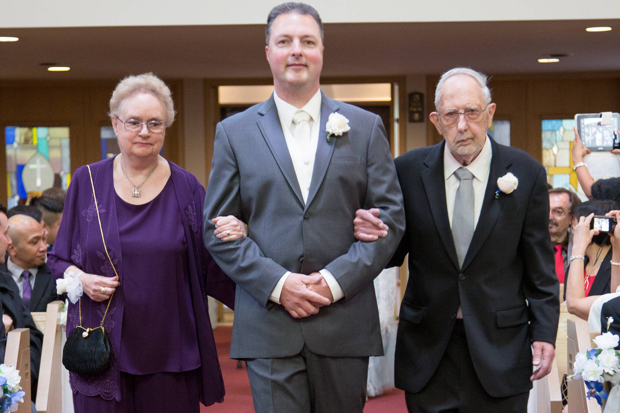 Phillip Blundell, centre, was 49 when he died of pancreatic cancer in August of 2021. Blundell’s dad Peter, right, was diagnosed with the same cancer and died 55 days later. (Contributed by the Blundell family)