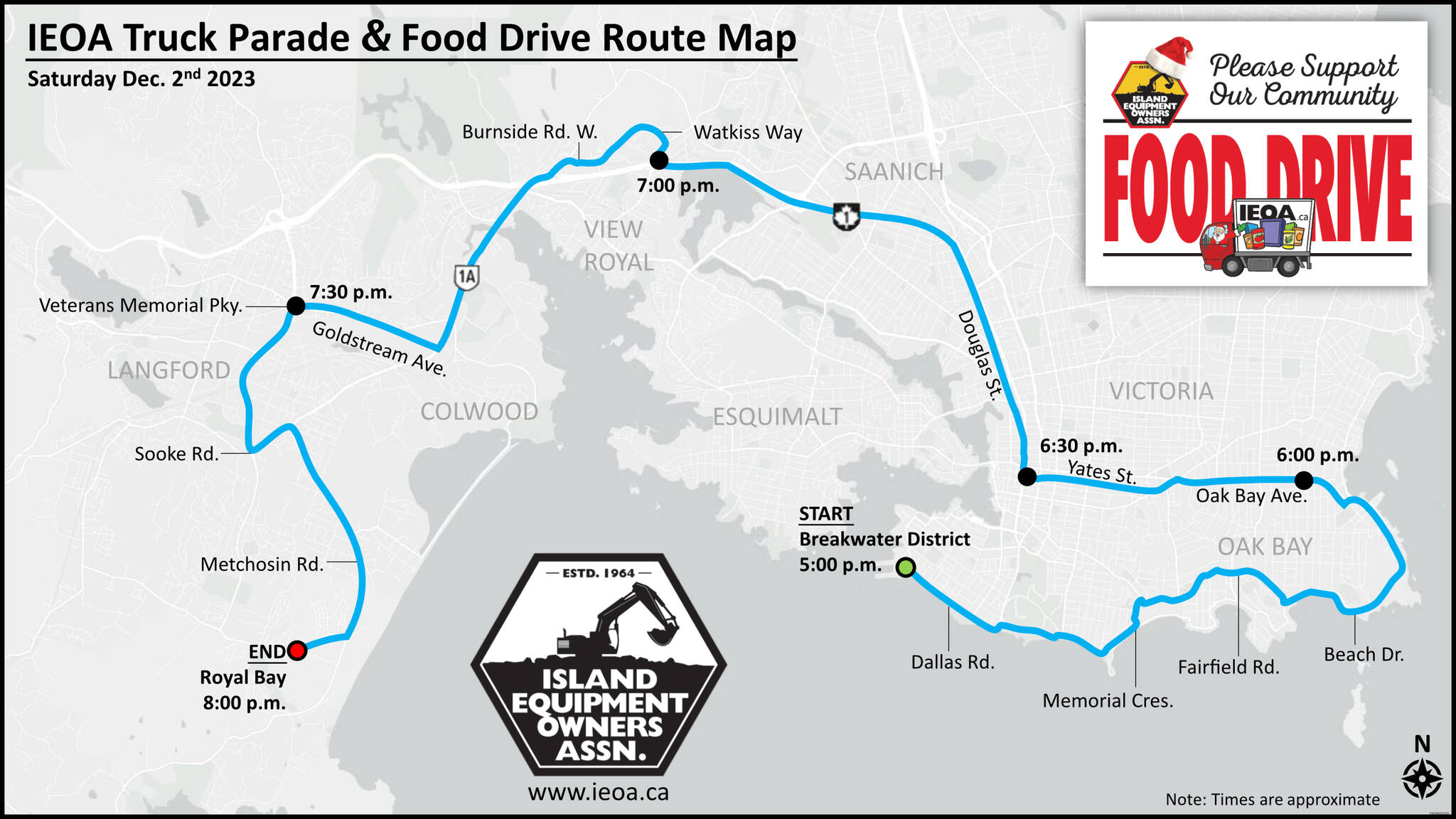 2023 IEOA Lighted Truck Parade Route Map.