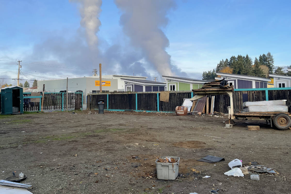 All but one camper has been removed from an illegal trailer park in the 3600-block of Fourth Avenue in Port Alberni. Randy Brown and others were busy Monday, Nov. 20, 2023 cleaning up garbage on the site. (SUSAN QUINN/ Alberni Valley News)