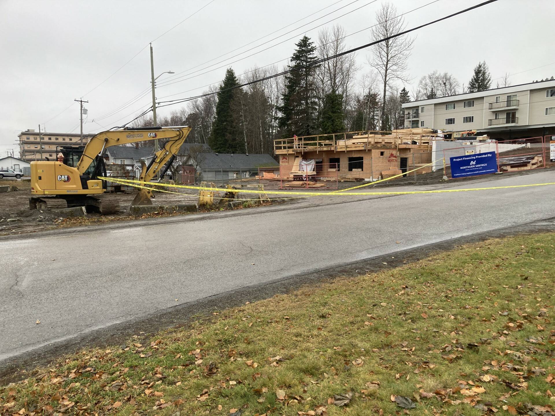 Crime scene ribbon sections off location of a homicide investigation near the intersection of Clinton and Lakelse. Officers were called to the scene on Nov. 26, 2023 in Terrace, B.C. where they found the body of a young teen. (Staff photo)