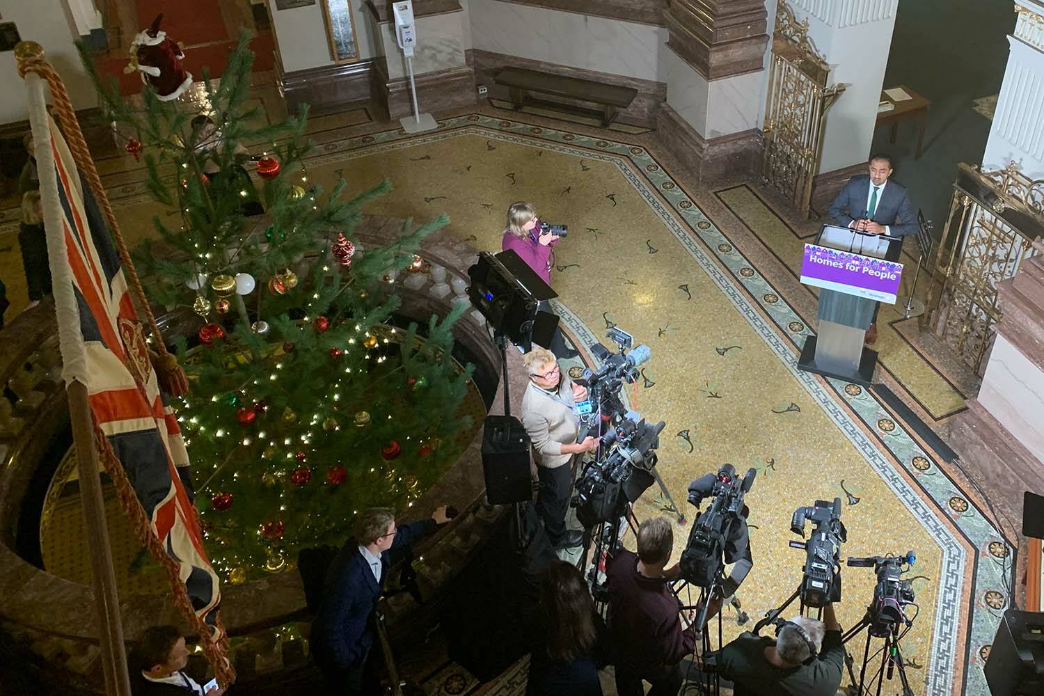 Housing Minister Ravi Kahlon Thursday faced the media to talk about his government’s housing agenda specifically and the concluded fall session generally. (Wolf Depner/News Staff)