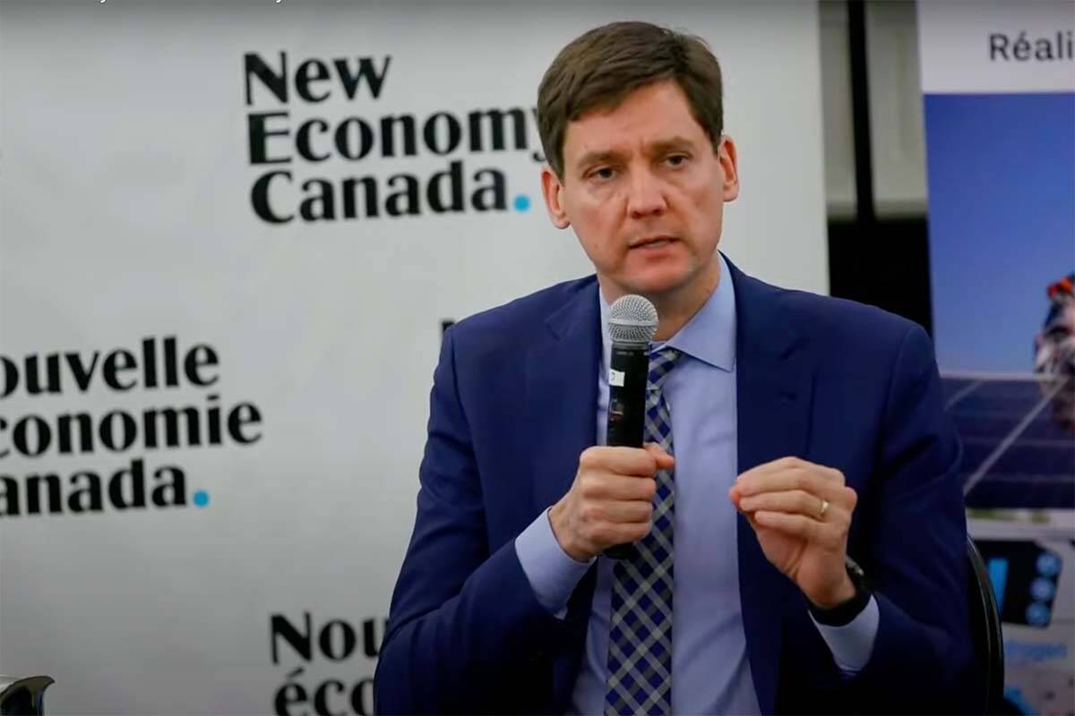 A new poll finds Premier David Eby, here seen speaking in November at a meeting of business leaders in Victoria, as the most popular leader in B.C. among the four party leaders with almost four out of 10 British Columbians having a positive impression for plus-rating of 14 per cent. New Democrats currently maintain an 18-per cent lead among committed voters ahead of the Conservative Party of BC. (Screencap).