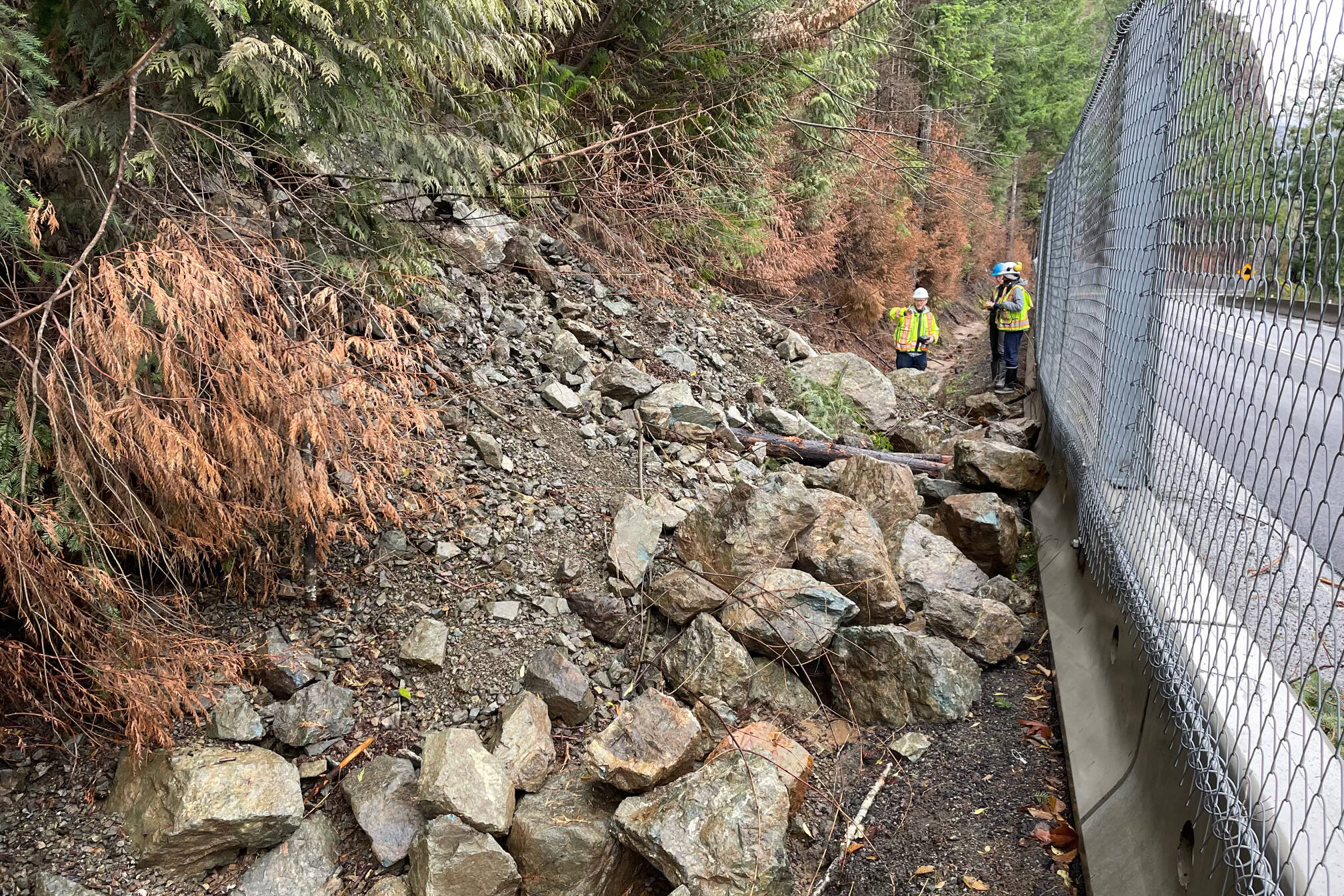 Ministry of Transportation and Infrastructure crews will be removing debris from Highway 4 on Thursday, Dec. 7. (SUBMITTED PHOTO)