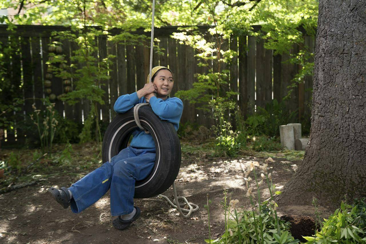 This image released by A24 Films shows Hong Chau in a scene from “Showing Up.” (Allyson Riggs/A24 via AP)