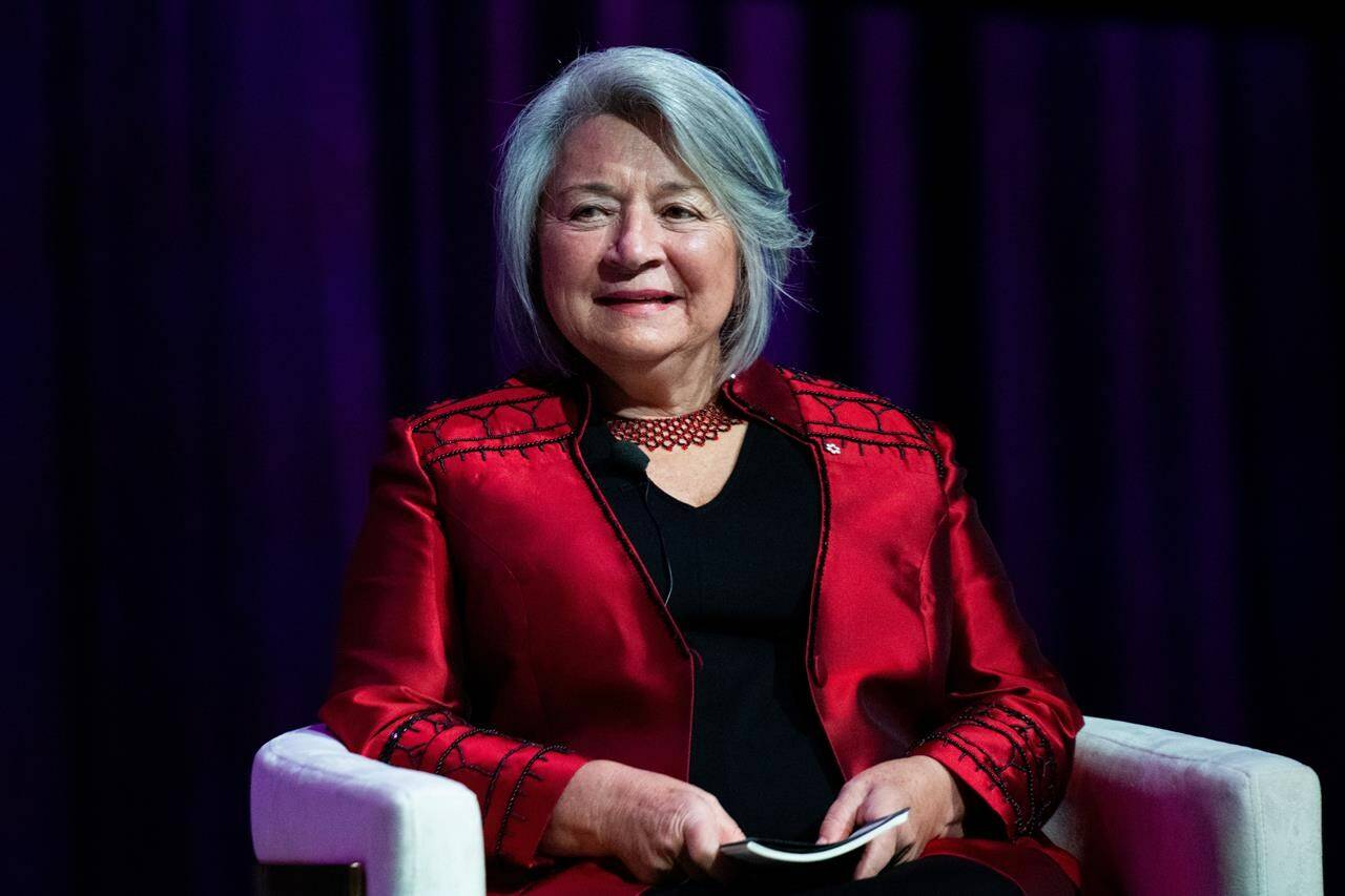 Governor General Mary Simon called on Canadians to commit themselves to kindness in her annual year end message. Simon takes part in a fireside discussion during the annual Equal Voice gala in Ottawa, on Tuesday, Nov. 28, 2023. THE CANADIAN PRESS/Spencer Colby