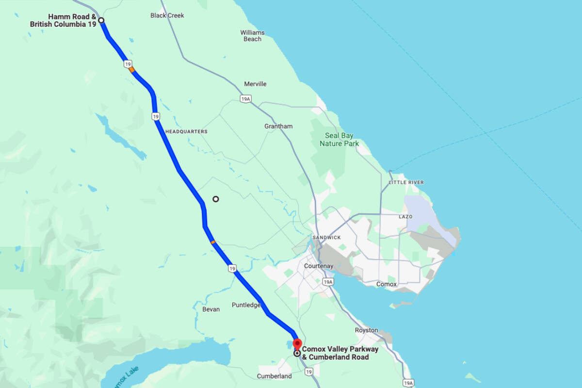 The Highway 19 route between the Cumberland exit and Hamm Road is seen on Google Maps. (Photo: Google Maps)