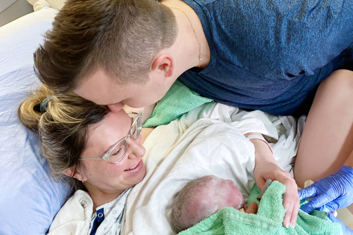 B.C.’s New Years baby Taylor Stutsky with her mother Julia Goryn and Travis Stutsky, her father. (Special to The News)
