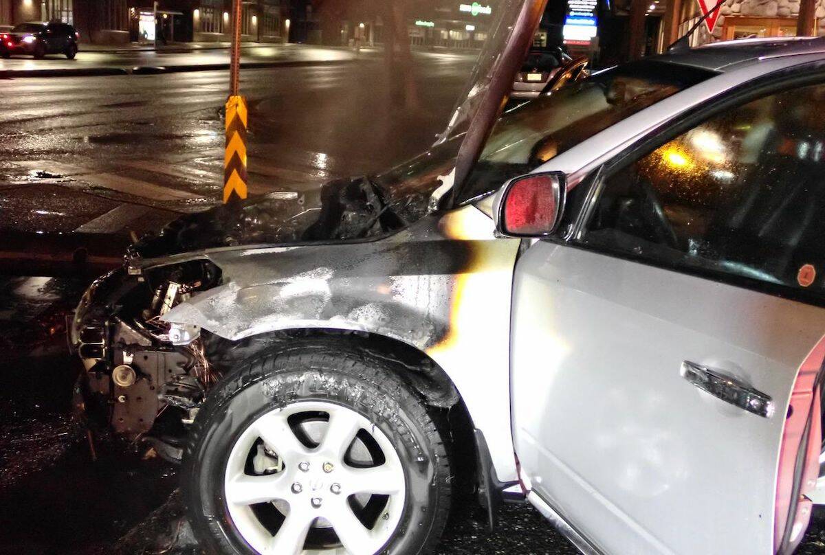 Colwood Fire Rescue is applauding a couple who assisted a driver after their car engine caught fire. (City of Colwood/Facebook)