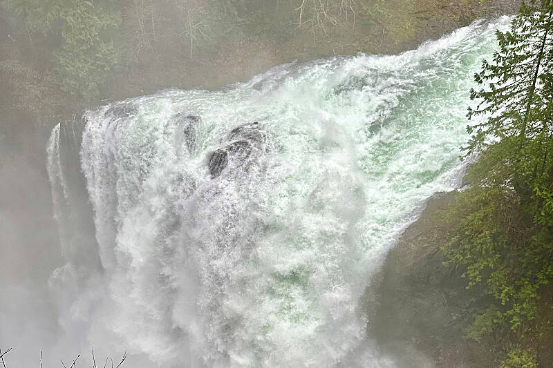 A Dec. 29 photo of the 110 m3/s flow rate, about 27 times normal, flowing over Elk Falls. A 40 m3/s flow rate will then be in place Thursday morning (Jan. 4) through Friday before going back to the normal base flow by Saturday morning. BC Hydro photo