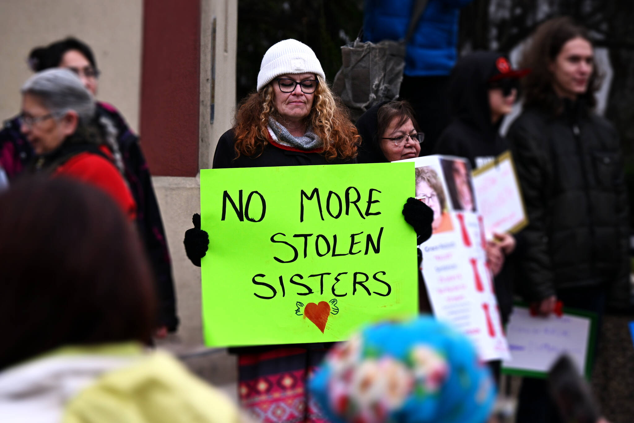 One of the many signs calling for justice and change at a walk for Roxanne Louie, who was murdered in 2015. Her murderer was recently granted day parole, to the frustration and anger of Louie’s family and the Indigenous communities of the South Okanagan. (Brennan Phillips - Western News)