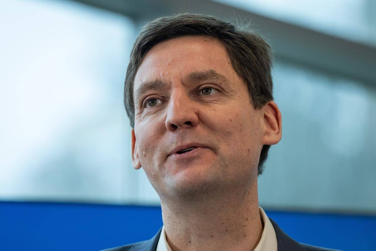 British Columbia Premier David Eby says a planned clean energy hydrogen project in Prince George is set to cut harmful carbon emissions and create jobs. Eby speaks during a news conference in Vancouver, B.C., Tuesday, Jan. 9, 2024. THE CANADIAN PRESS/Ethan Cairns