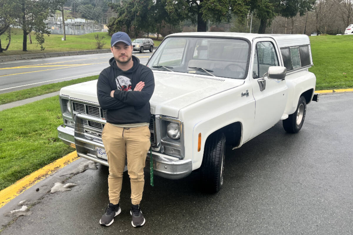 Dakota Daykin stands in front of his pickup truck he uses to get to Interurban Campus. (Courtesy of Sam Tyson)